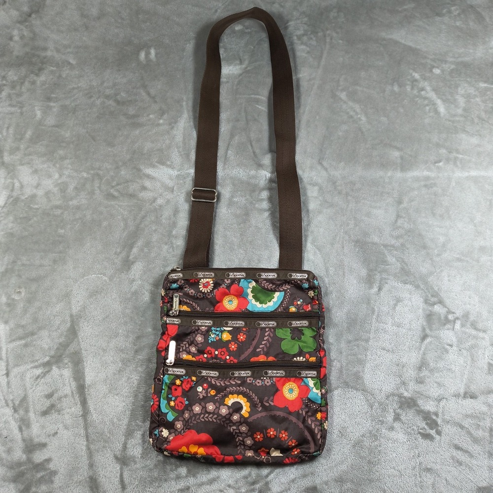 Vintage LeSportsac Crossbody Bag Floral Flowers Boho Bag Colorful 3 Zipper